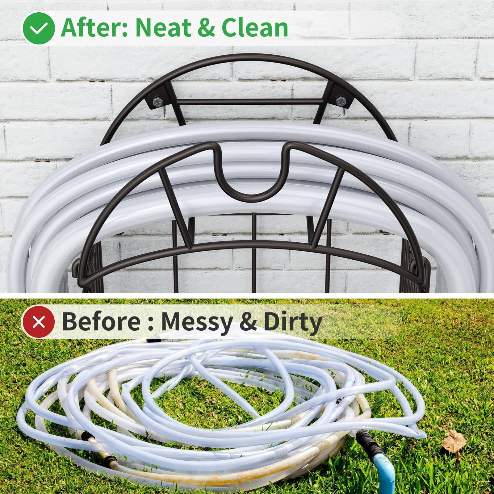 Wall Mount Heavy Duty Metal Garden Hose Holder with Tool Storage Basket
