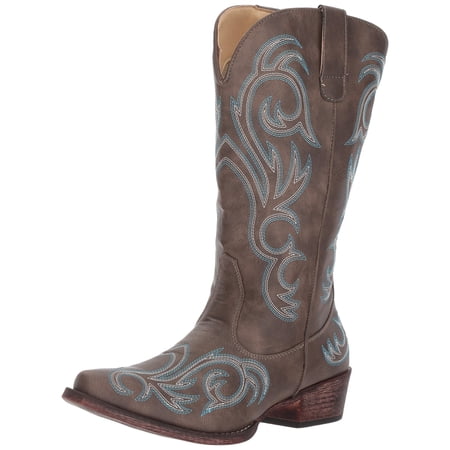 Roper Women's Riley Glitz Western Boot - Brown Faux Leather, Glitter Underlay, 1.75 Inch Heel, Size 9.5