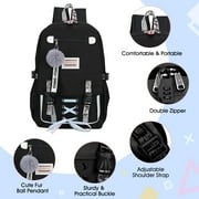 DAKIMOE Fashion Teenage Backpack Student Middle School bag Men and Women Anti-theft Laptop Backpack with USB Charging Port (Black), One Size