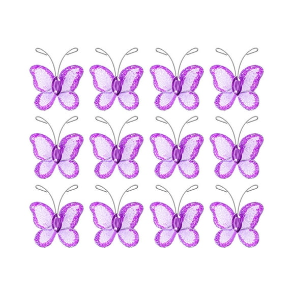 WHAMVOX  100 Pcs Mesh Butterfly Decoration Organza Wedding Decorations Purple