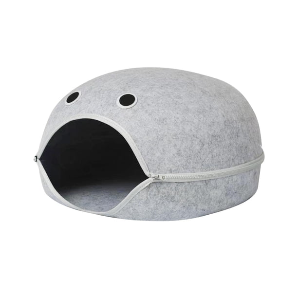 Nido para gatos semicerrado Yuyangstore refugio cálido para gatos Cueva de los gatos de fieltro Gris claro