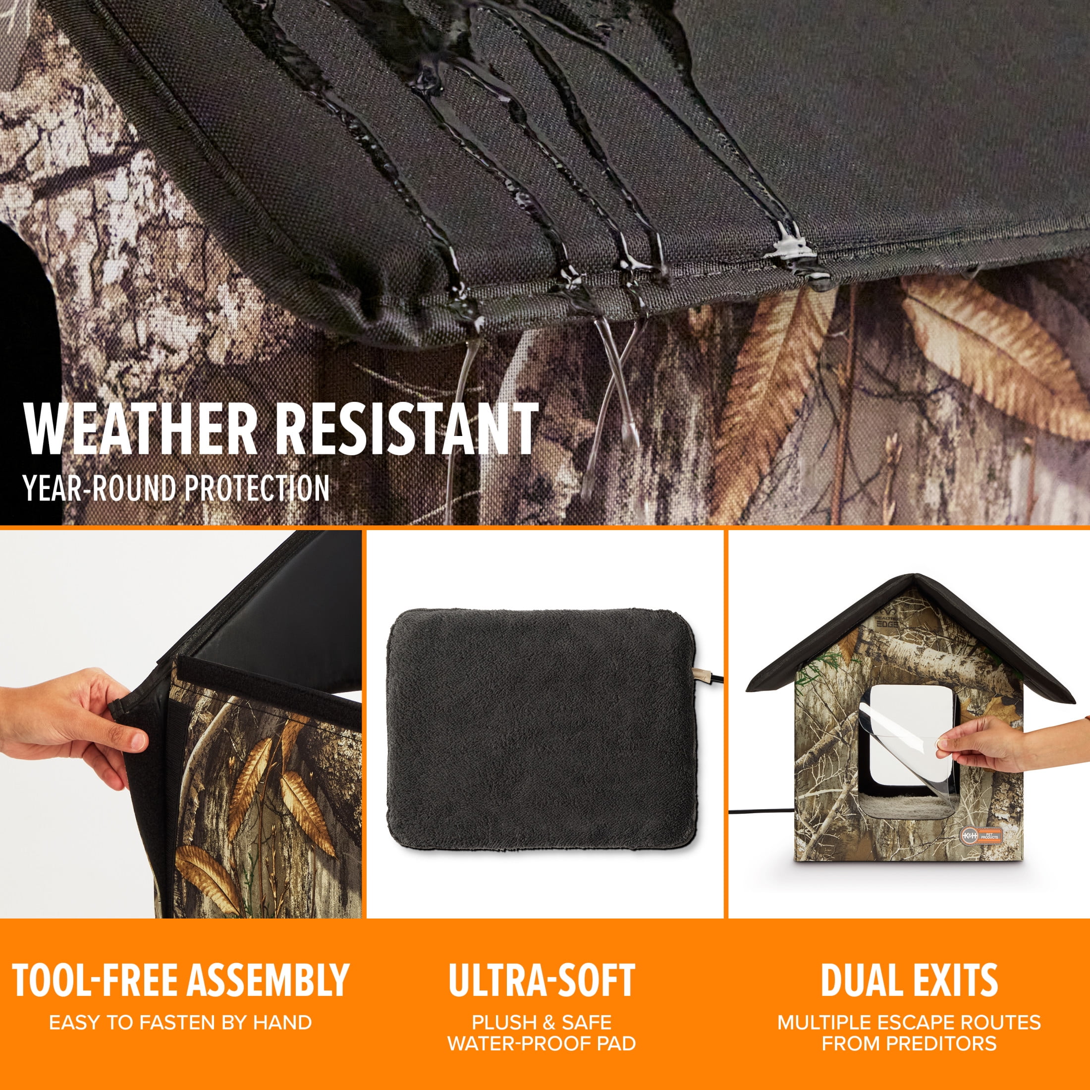 i Shelter【KHI】Camo Logo K&H Pet Products Outdoor Heated Kitty House Cat Shelter Camo 22 X