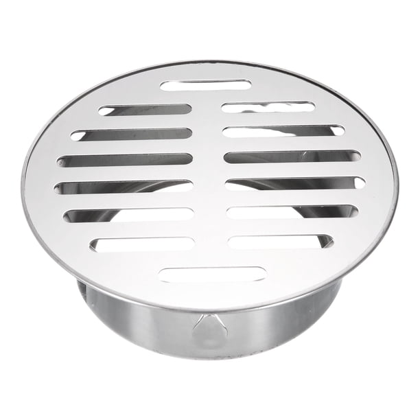 Tapa de desagüe de piso 5" x 3.9" (110 boca plana), 1 pieza de coladores de drenaje redondos de acero inoxidable 304 anti-obstrucción para exteriores, baño, cocina, lavabo, paisajismo, plateado
