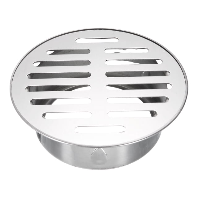 Tapa de desagüe de piso 5" x 3.9" (110 boca plana), 1 pieza de coladores de drenaje redondos de acero inoxidable 304 anti-obstrucción para exteriores, baño, cocina, lavabo, paisajismo, plateado