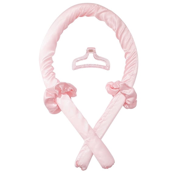 Sinkoo Heatless Hair Rollers, 34" No Heat Hair Curlers to Sleep in, Super Soft Ribbon Wrap for Long Hair, Pink Curling Set with Scrunchies and Clip, for All Hair Types