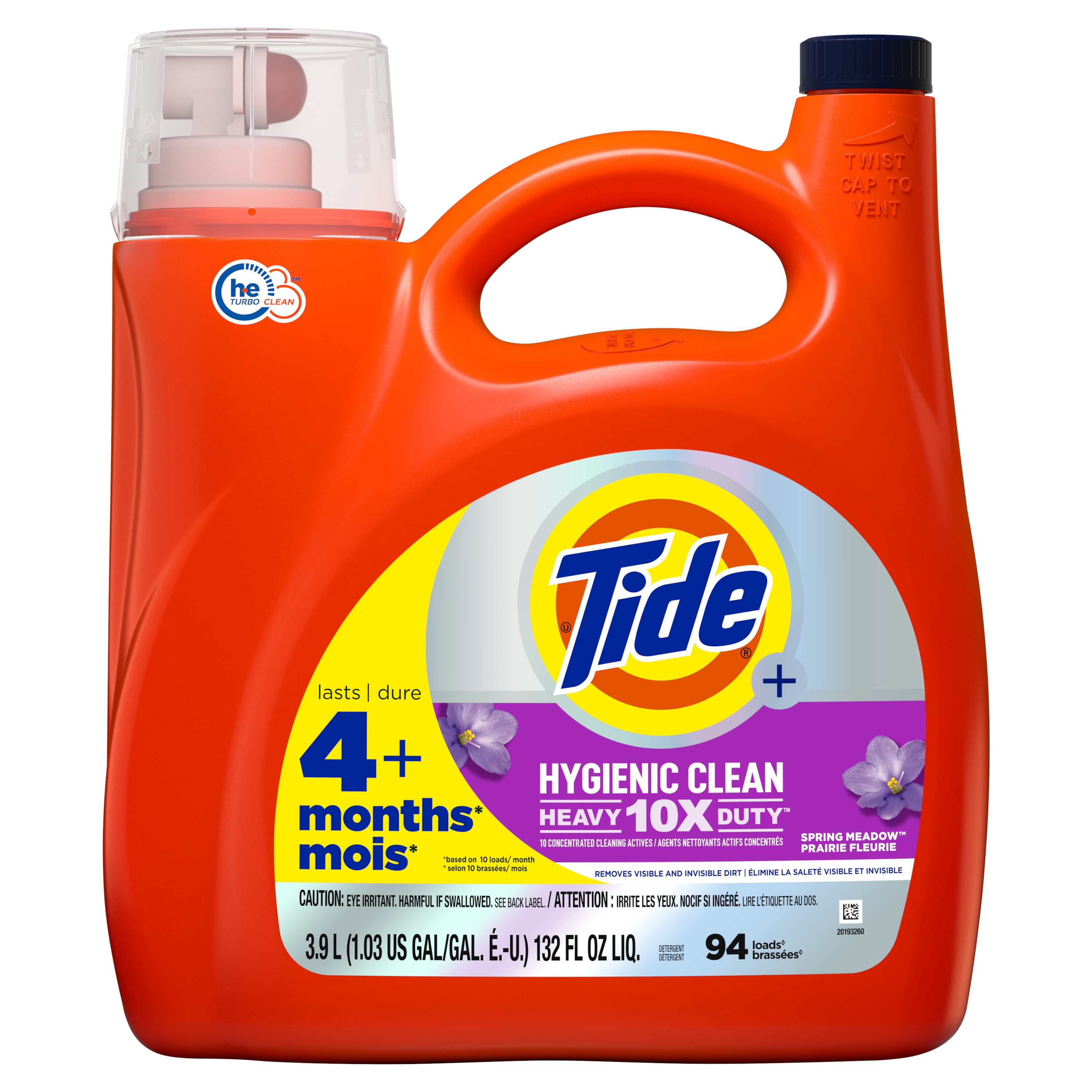 Tide Hygienic Clean Liquid Laundry Detergent, Spring Meadow, 94 Loads, 132 fl oz