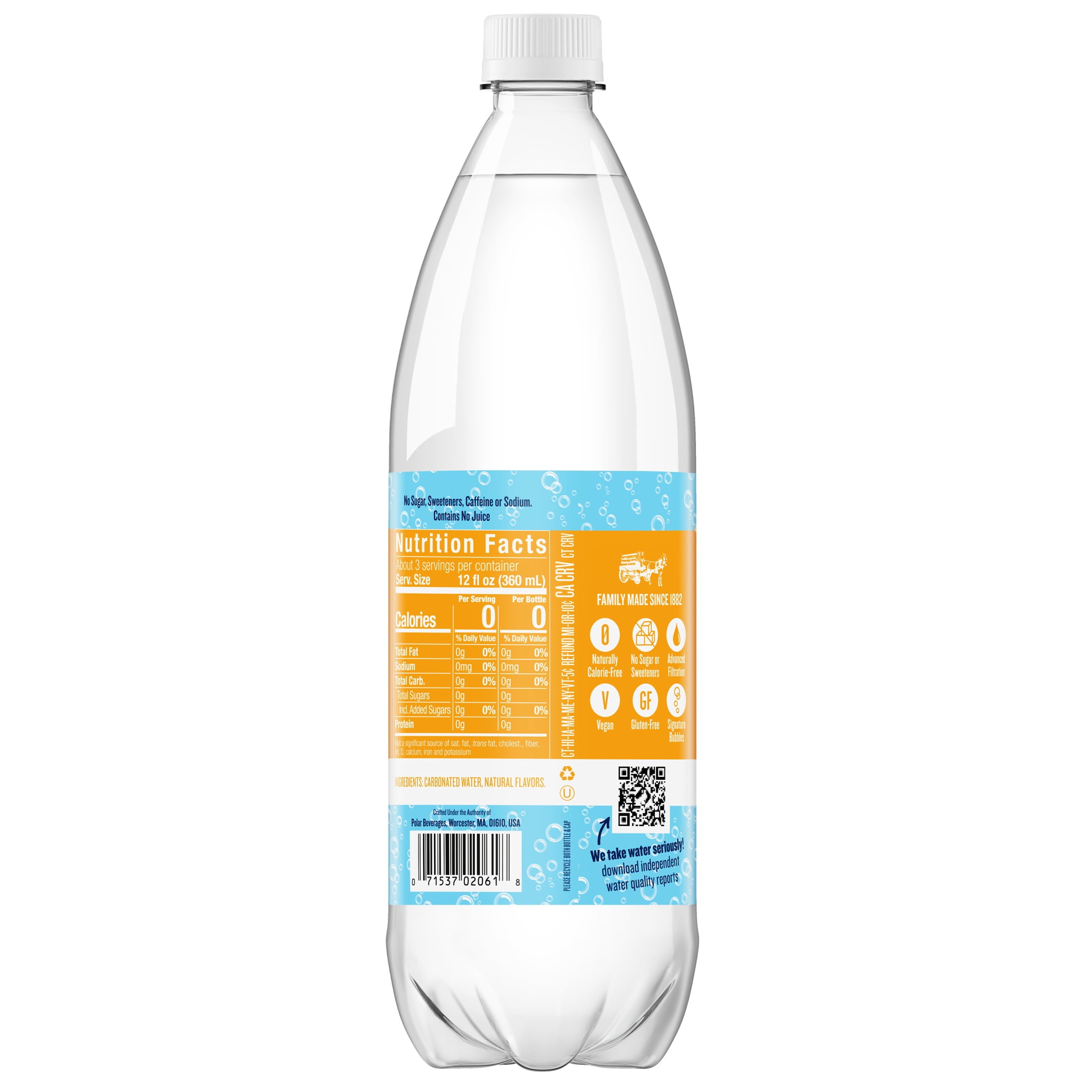 Polar Zero Calorie Orange Vanilla Sparkling Seltzer Water, 1 L, Bottle