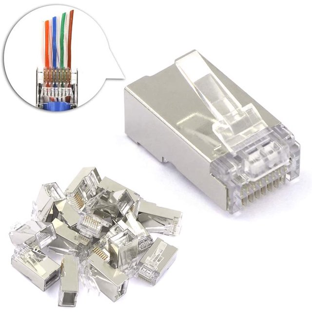 Paquete de 25 conectores RJ45 CAT6, conector niquelado blindado, tapa de extremo RJ45 8P8C a través de enchufe modular Ethernet LingWen 9024735435600