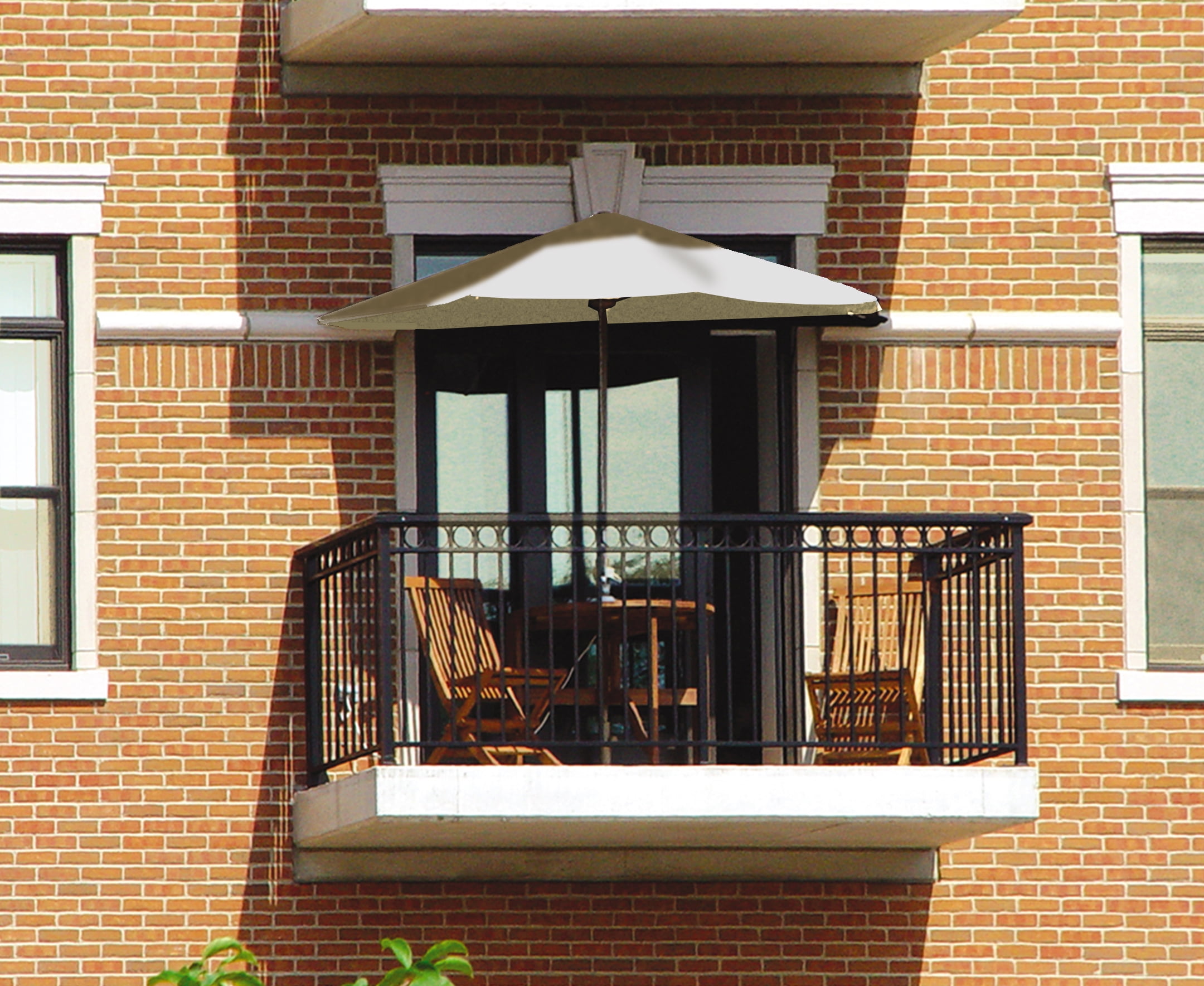 Blue Star Group Off-The-Wall Brella Natural Sunbrella Half Umbrella, 7.5'-Width, White Canopy
