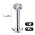 thumbnail image 2 of 16G Pendientes de trago con perforación de labios, 10 piezas, 8 mm, estilos variados, acero inoxidable, plata, pendientes de labios, piercing de hélice, pendientes de labios sin rosca para mujeres y, 2 of 8