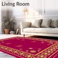 thumbnail image 2 of ODIKA 6'x9' Machine Washable Non-Slip Area Rug, Festive Snowfall with Silhouetted Deer and Twinkling Starbursts High Traffic Rug, Red, 623254, 2 of 7