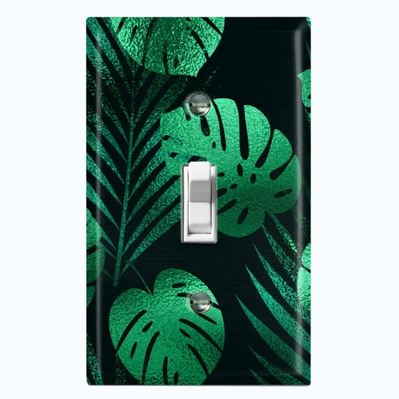 Metal Light Switch Plate Cover Tropical Jungle Palm Leaves Green Black JGL010