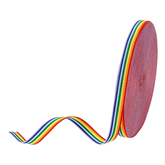 Uxcell 3/8" Rainbow Striped Grosgrain Ribbon, 25 Yard Polyester Fabric Stripe Craft Ribbon Double Faced Design for Bow Gift Wrapping DIY Making Christmas Decorations
