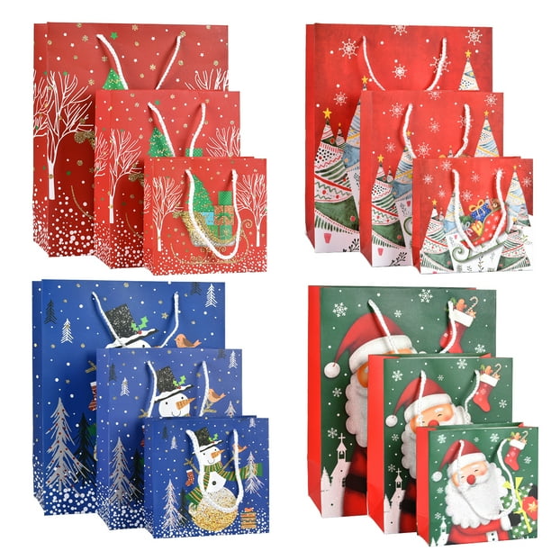 12Pack Christmas Gift Bags Bulk Set Includes 4 Large 4 Medium 4 Small