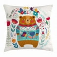 thumbnail image 1 of Bear Throw Pillow Cushion Cover, Adorable Cartoon Figure with Flowers and Leaves Spring Inspired Botanical Composition, Decorative Square Accent Pillow Case, 18 X 18 Inches, Multicolor, by Ambesonne, 1 of 2