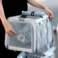 thumbnail image 3 of Breathable Cat Carrier with Roll-up Shades ,Pet Carrier with Convertible Handheld & Shoulder Strap, Cat Travel Bag with Removable Pad & Storage Pocket for Cats, Small Dogs, Beige，17.7"x 11.4"x 11.4", 3 of 10