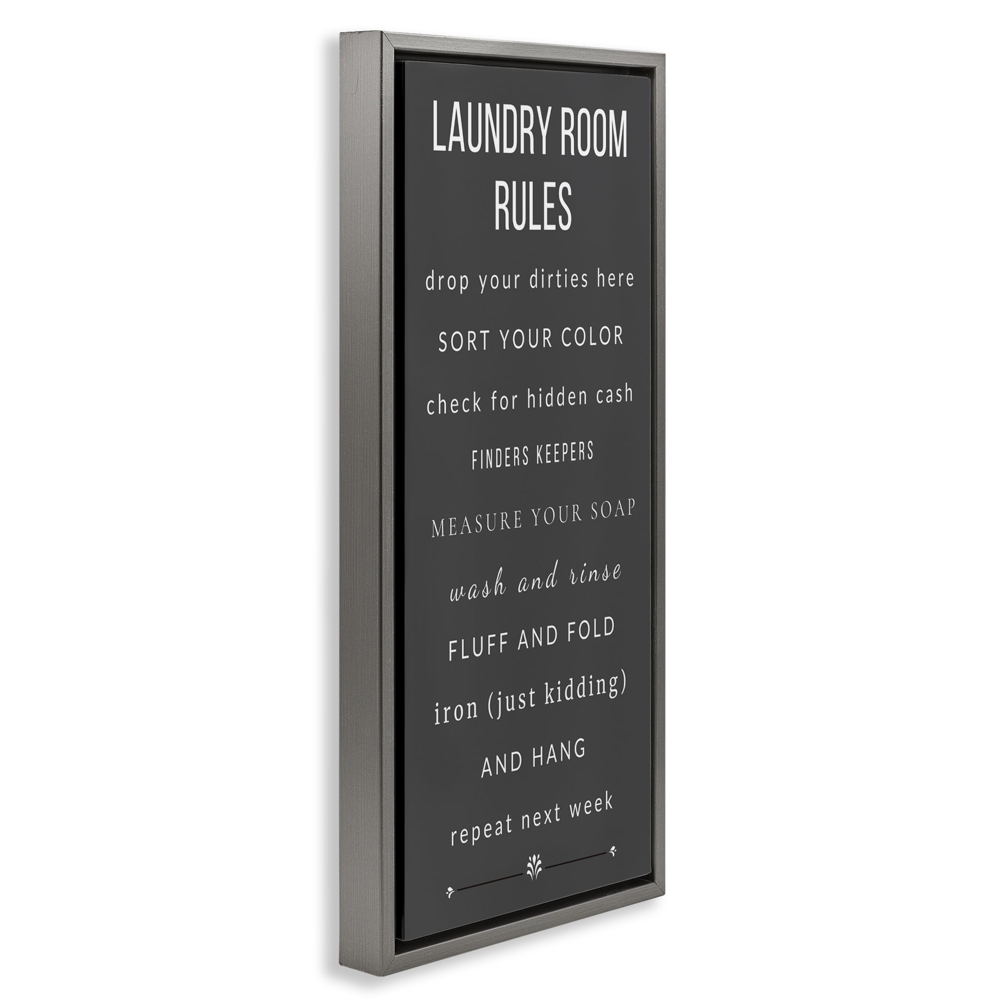 Grey Rules of Laundry Room Gray Framed Floater Canvas Wall Art, design by Julia Frost