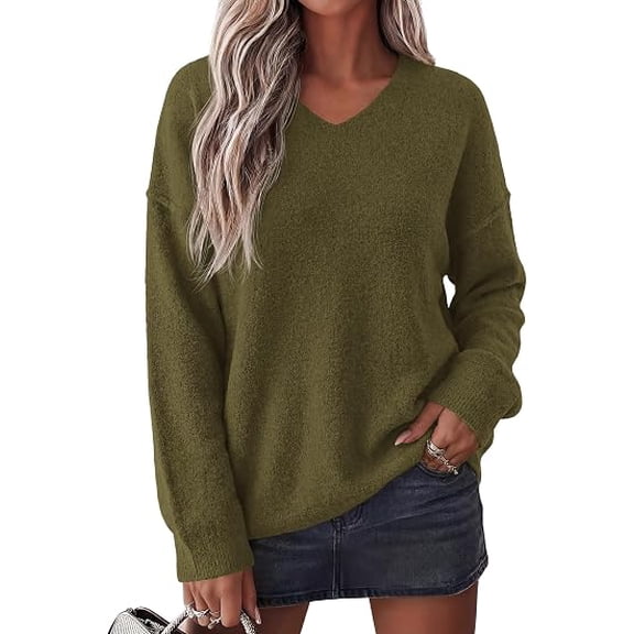 BTFBM Women's Loose Knitted Casual Sweaters | V Neck,Long Sleeve Sweater,Slouchy Pullover Tops,Fall Winter Clothes