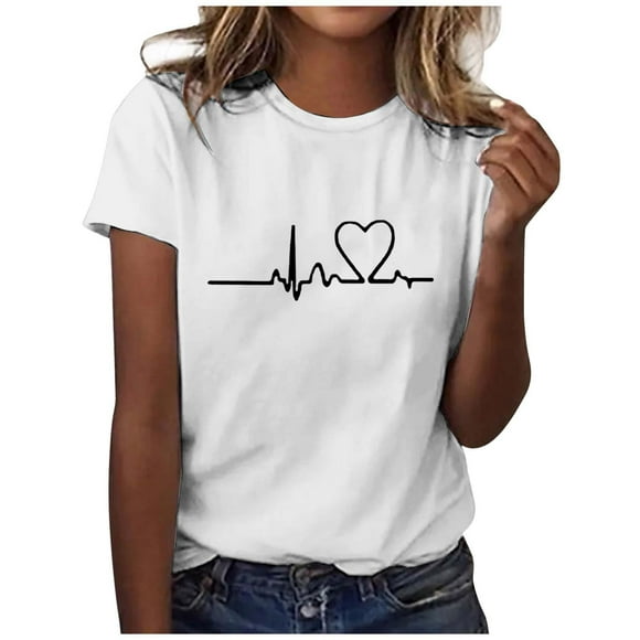 Womens T Shirt Unisex T Shirt Printed Pattern Casual Fashion Soild Color Short Sleeve Tops Work Shirts Women White XXL