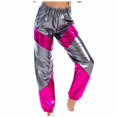 thumbnail image 5 of Pants for Women Metallic Shiny Jogger Pants Color Block Elastic Waist Hip Hop Disco Dancewear Training Sports Tracksuit Bottoms Stretch Comfy Sweatpants Loose Fit Lougewear, 5 of 7