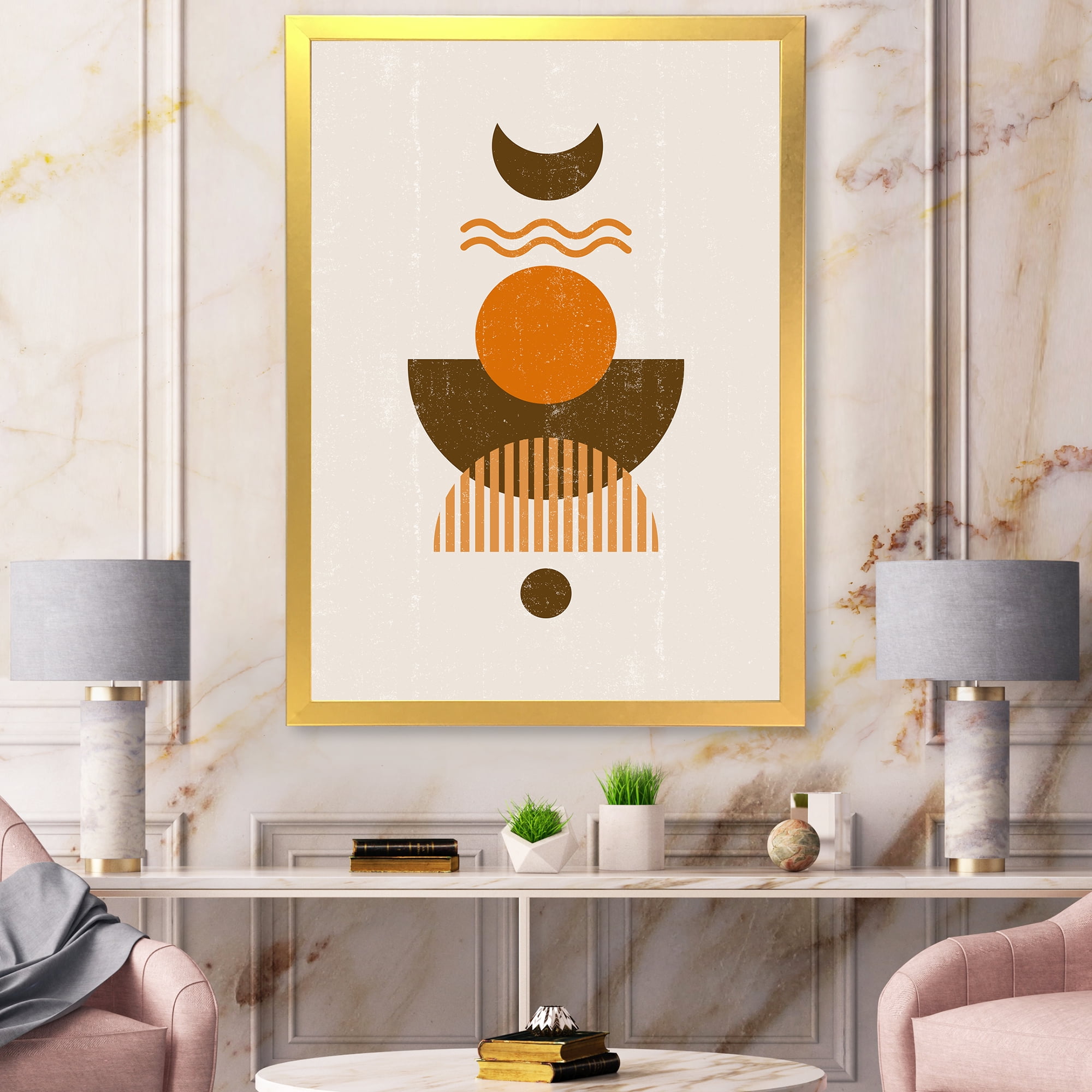 Designart 'Abstract Moon and Sun In Earth Tones' Modern Framed Art Print