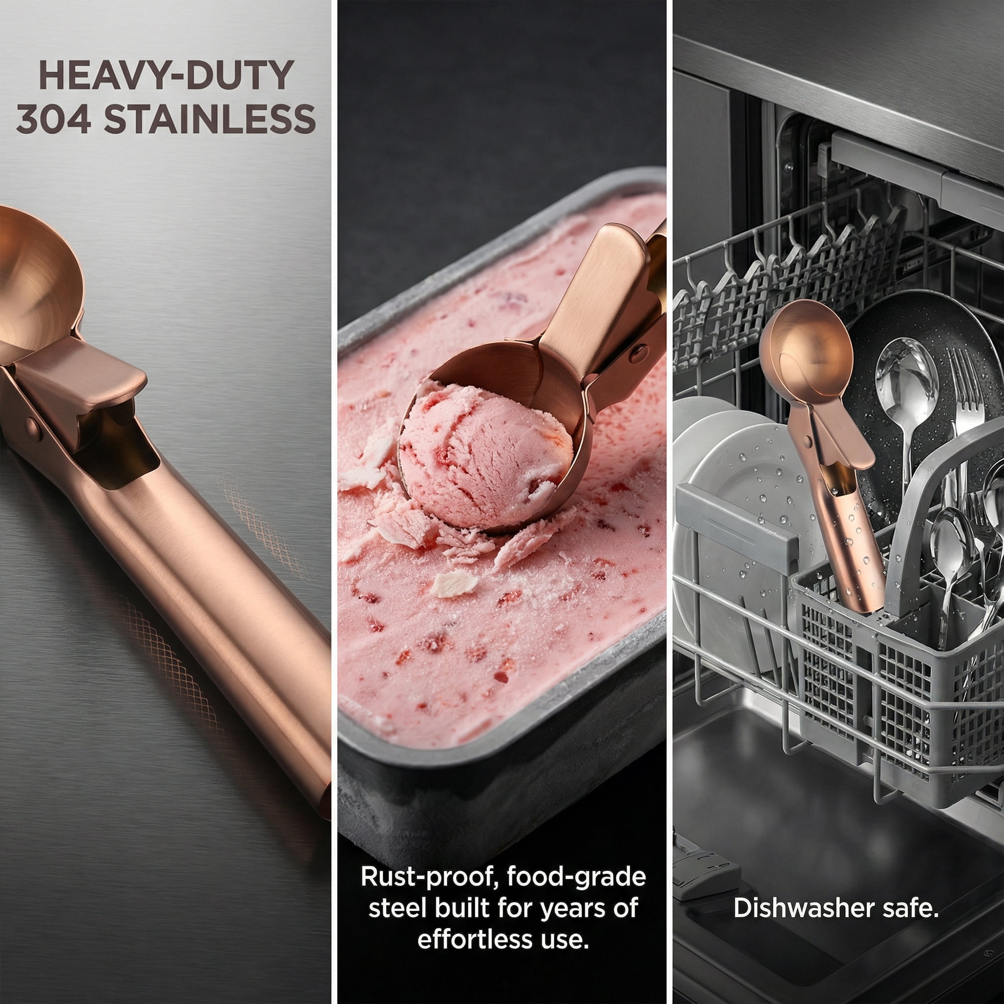 Unique Bargains Stainless Steel Pop-out Scooper with Handle Rose Gold