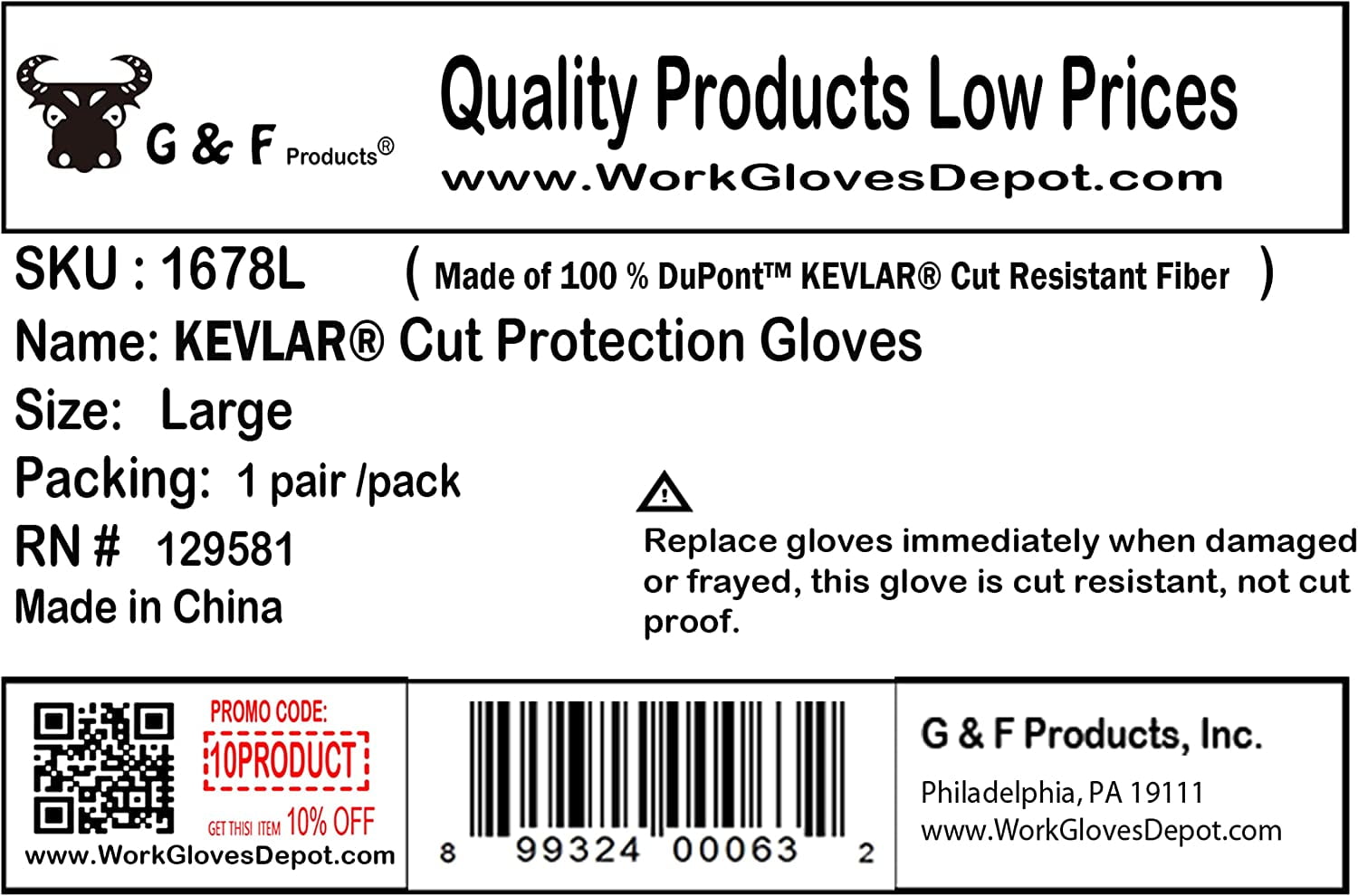 G & F Cut-Resistant 100 Percent DuPont Kevlar Gloves, Color Yellow Size Extra Large, 1 Pair