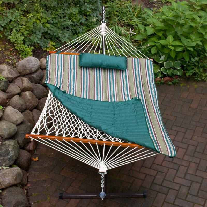 BELLEZE 12 ft Rope Hammock Combo with Stand iPad and Cup Holder Pad and Pillow Tropical Orange