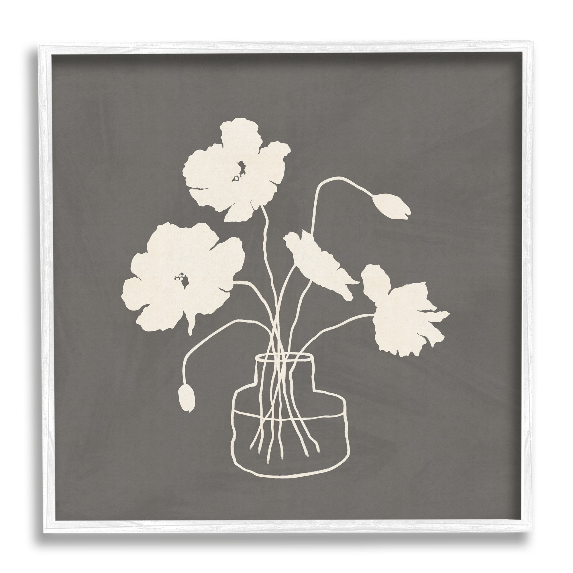 Stupell Industries Botanical Flower Buds Blossoms Vase White Outline Framed Wall Art, 24 x 24, Design by JJ Design House LLC