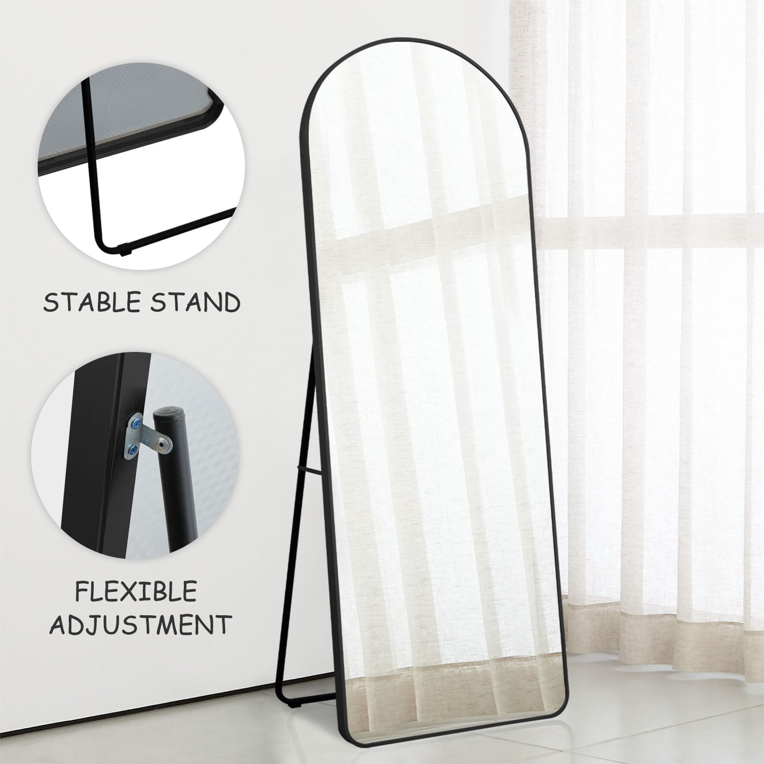 64"x22" Aluminum Alloy Frame Arched Full Length Mirror with Bracket,Black