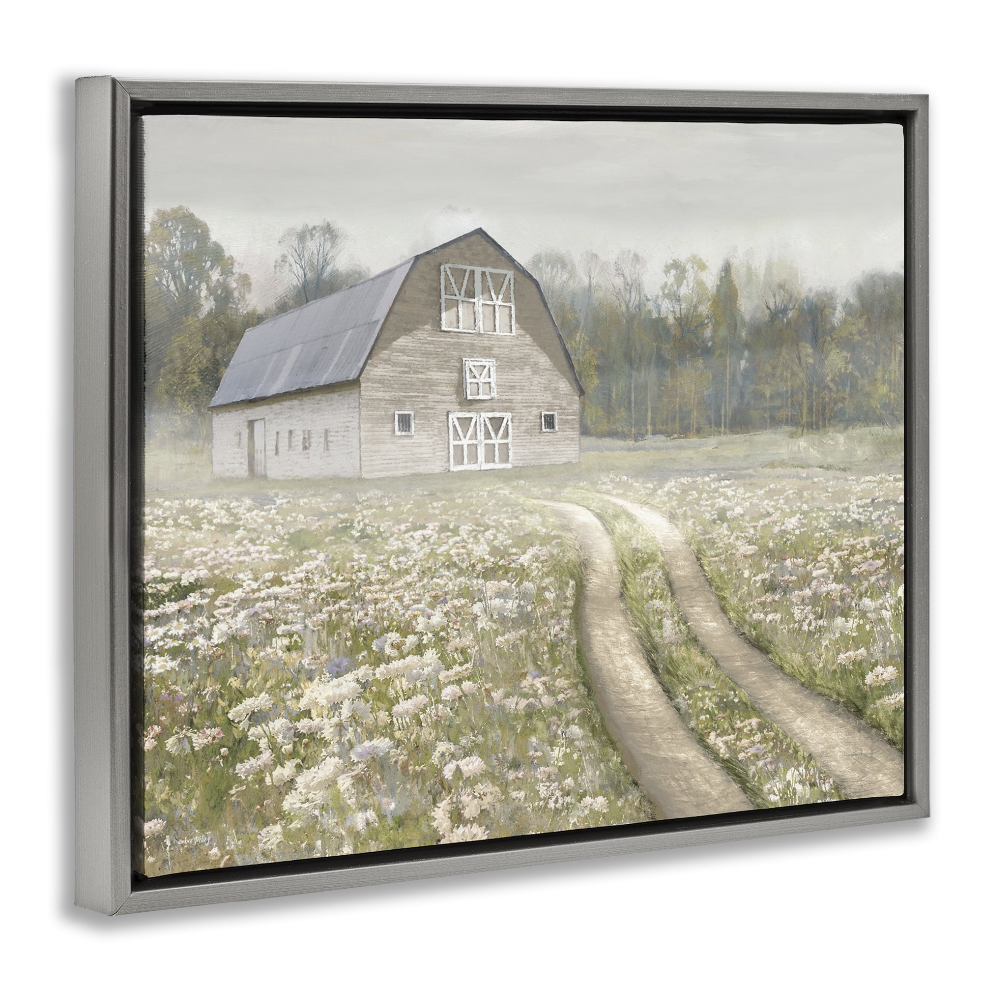 Stupell Industries Wildflower Delight Barn Gray Framed Floater Canvas Wall Art, design by Amber Sterling