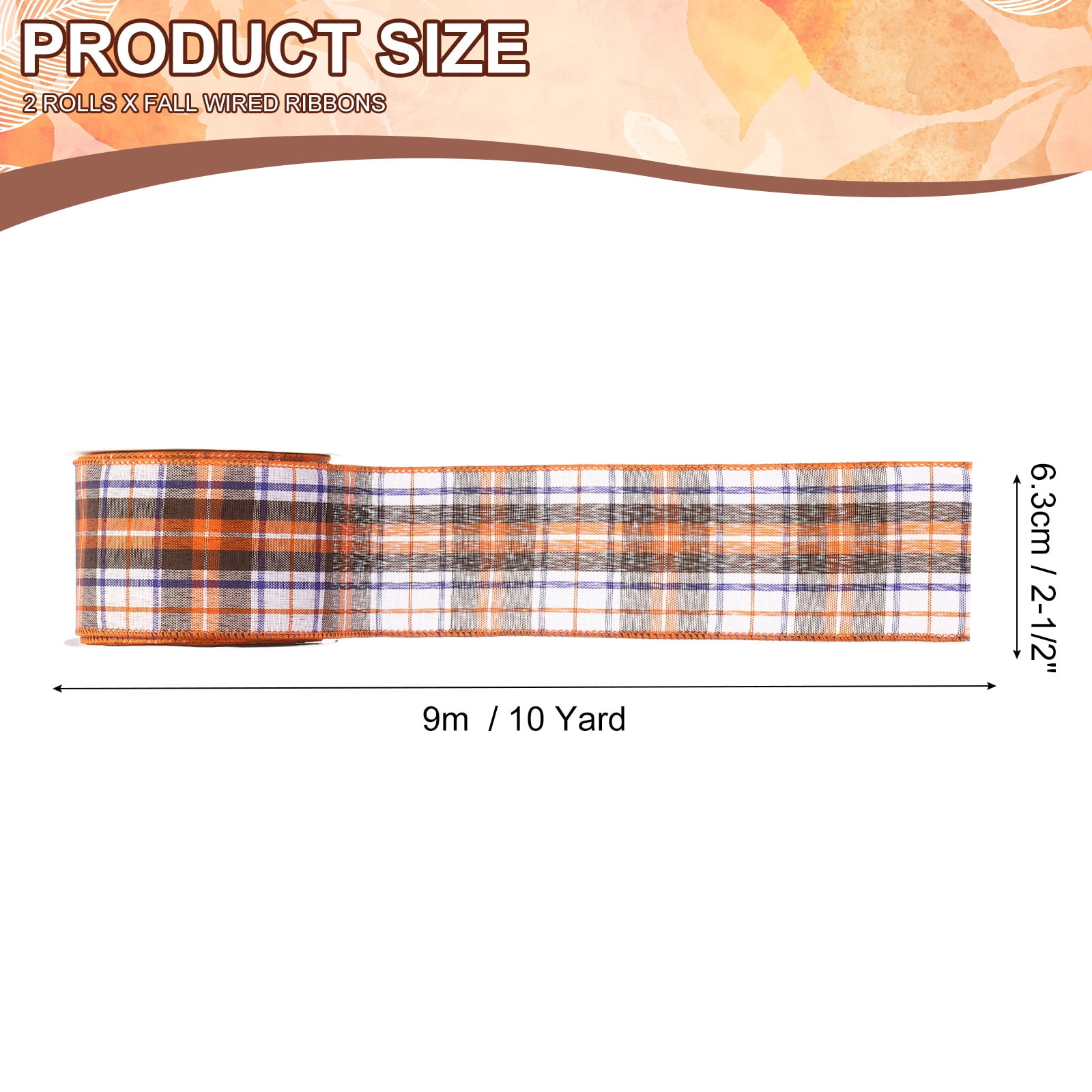 Uxcell Fall Wired Edge Ribbon for Thanksgiving DIY Craft Bows and Wreath Wrapping Blue/White/Orange/Orange