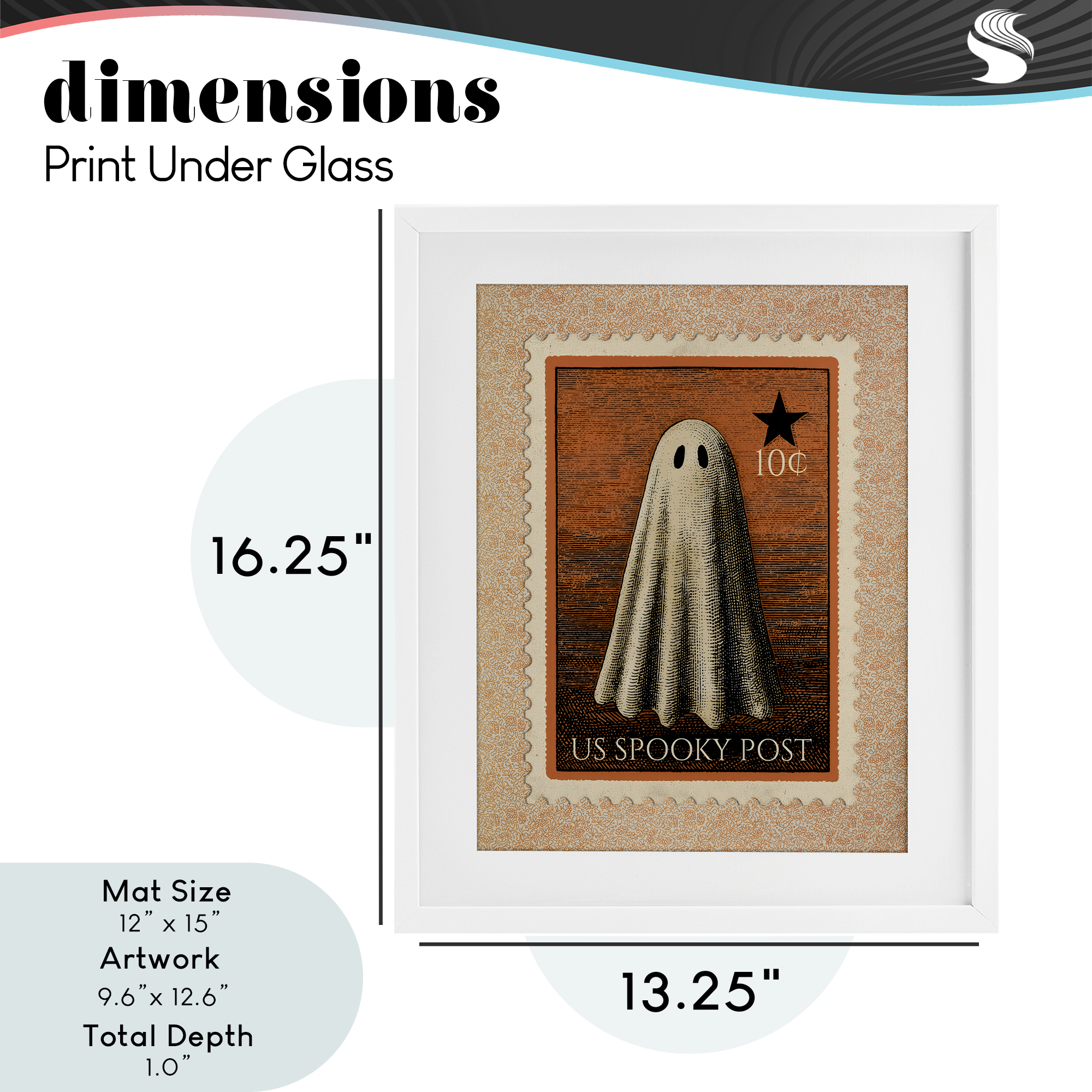 Vintage Ghost Stamp White Framed Print Under Glass, design by Arlington Prints
