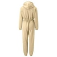 thumbnail image 5 of haxmnou womens outerwear jumpsuits zip-up hoodie slim waist drawstring jumpsuit romper onesies long sleeve bodysuits tracksuit sweatshirt one piece khaki l, 5 of 6
