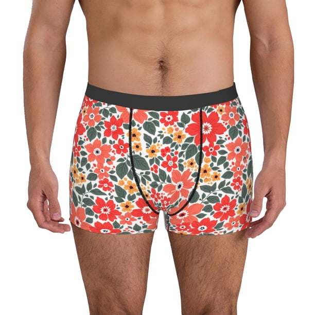 Fotbe Small Coral Red Flowers Calzoncillos Tipo Boxer con Bolsa de Soporte Total para Hombre, X-Temp Fresco, Transpirable y de Secado Rápido-Small