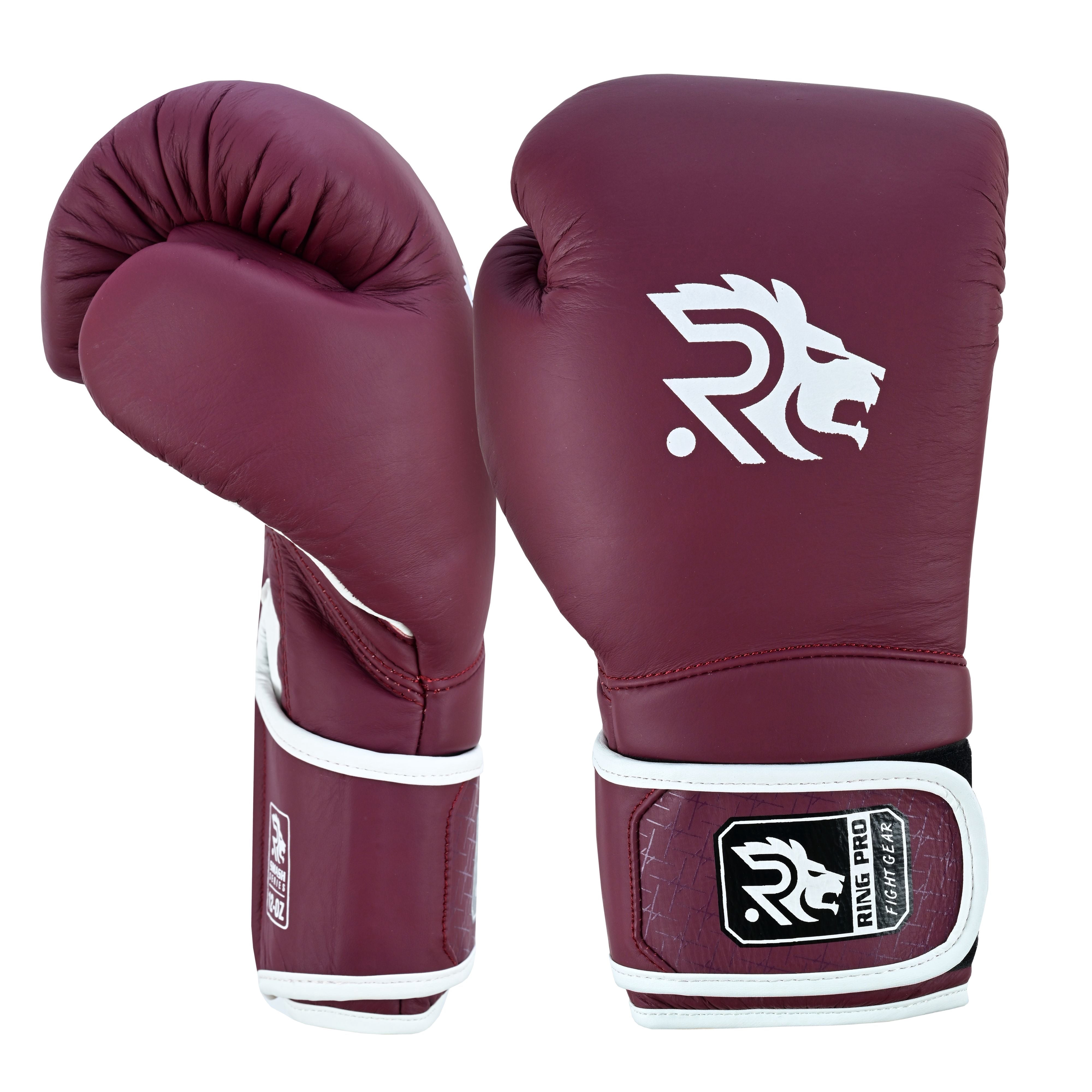 Ring Pro Sports Smash Series Boxing Glove Made of Matte Cowhide Leather for Boxing & MMA - Maroon 12 oz