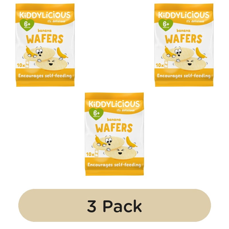 Kiddylicious Banana Maxi Wafers Baby Snacks Multi 10 x 4g, British Import (Pack of 3)