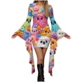 thumbnail image 2 of Karymi Spring Dresses Halloween Print Bodycon Mini Dress, Crew Neck Flare Irregular Long Bell Sleeve Halloween Party Costume Dress Plus Size Dresses, 2 of 5