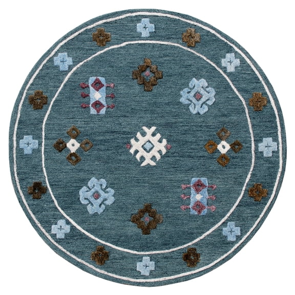 LR Home Wren 7' Round Blue Abstract Indoor Area Rug