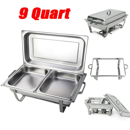 Foldable Frame Buffet Chafer Set, 9-Quart Stainless Steel Rectangular Chafing Dish Full Size Buffet Chafer Catering Serving Set Easy to Clean Keep (Best Way To Keep Stainless Steel Appliances Clean)