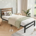 thumbnail image 3 of PAPROOS Twin Bed Frame with wood Headboard, Metal Platform Bed with Under Bed Storage, No Box Spring Needed, Noise Free, Black+Brown, 3 of 7