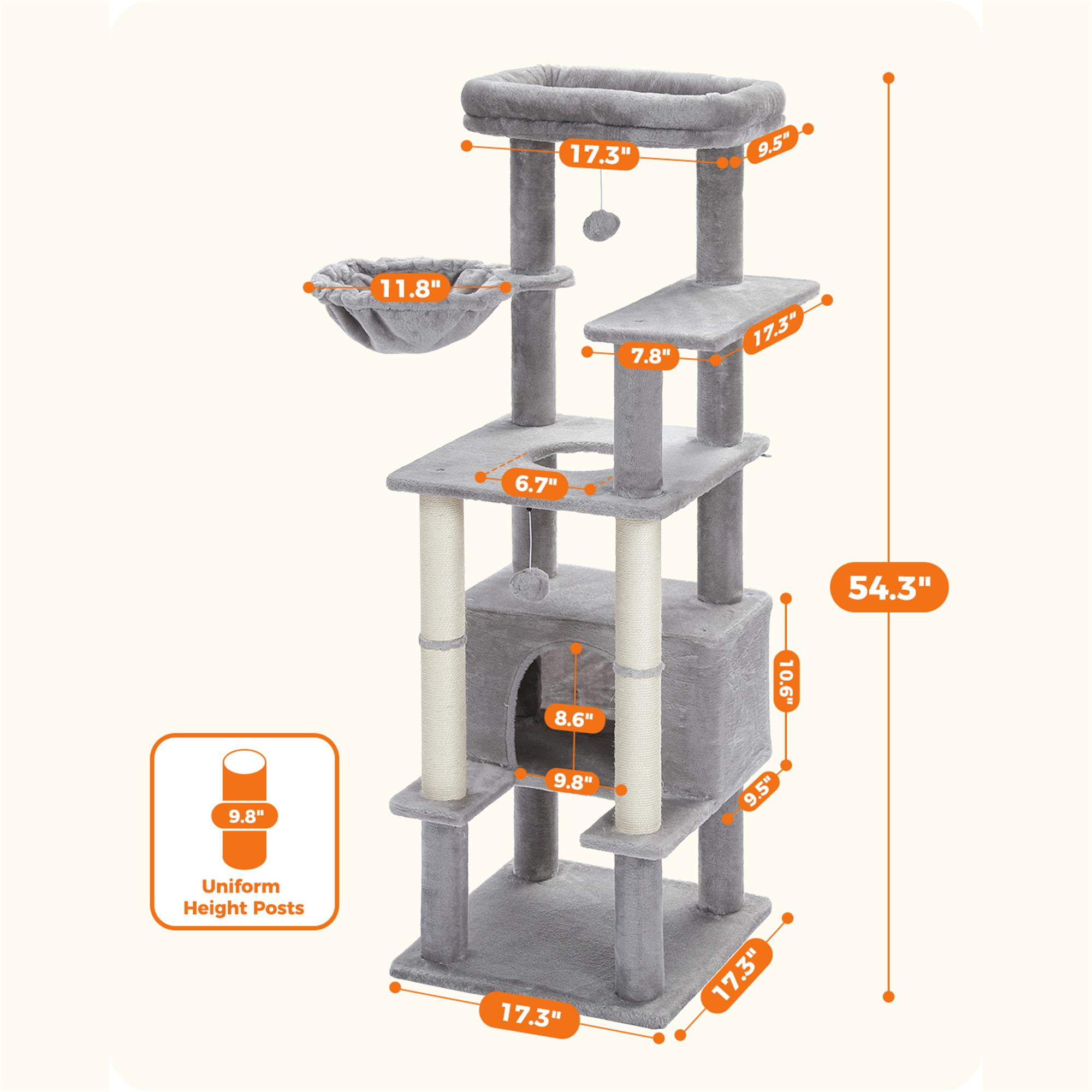 Kadyn 54" Cat Tree Tower for Big Cats, Cat Tree House Furniture with Hammock, Indoor Cat Condo for Adult Cats, Gray Kadyn 54" Cat Tree Tower for Big Cats, Cat Tree House Furniture with Hammock, Indoor Cat Condo for Adult Cats, Gray