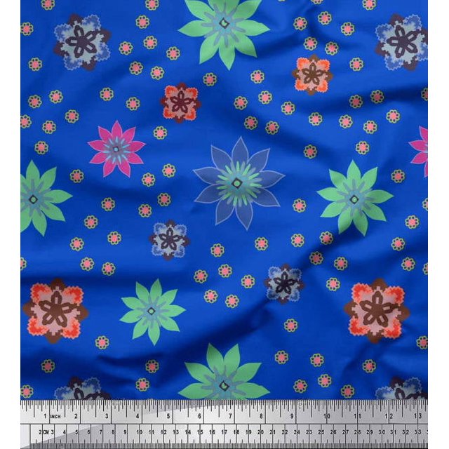 Soimoi Poly Georgette Fabric Colorful Flowers Clip Art Printed Fabric 1 Yard 52 Inch Wide