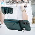 thumbnail image 5 of for iPhone X/XS PU Leather Back + TPU Frame Rugged Case, Classic 360 Rotating Ring Kickstand Card Slots Shoulder Strap Drop Protective Slim Fit Shockproof Phone Case Cover, Green, 5 of 12