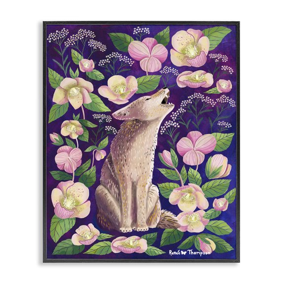 Stupell Industries Coyote & Pink Florals Animals Painting Black Framed Art Print Wall Art, 11 x 14