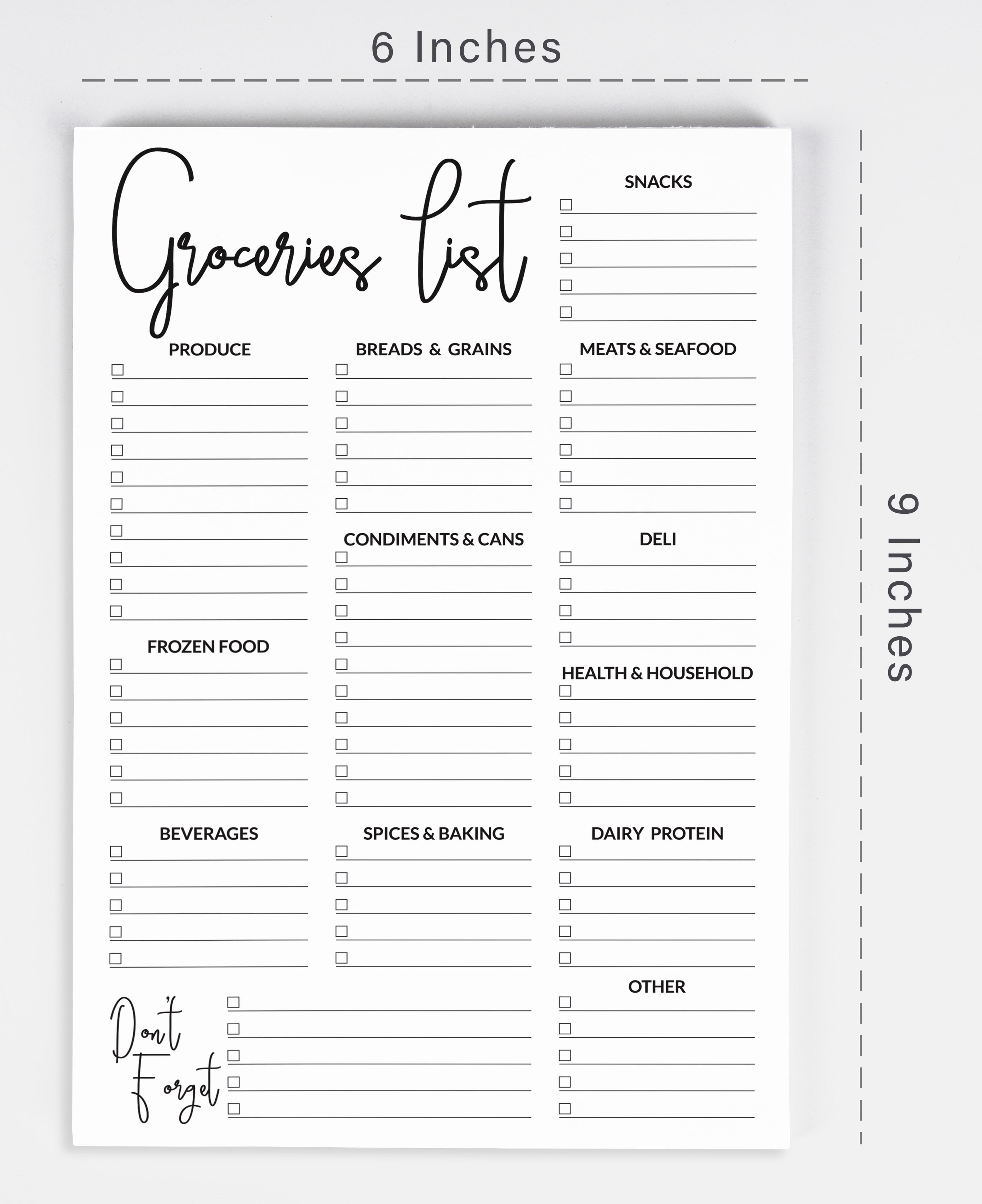 Inkdotpot Grocery List Notepad 6 x 9 inches Magnetic Note pad with Printed Shopping List Items and Blank Grocery Shopping Spaces , 54 Page Weekly Grocery Shopping Planner