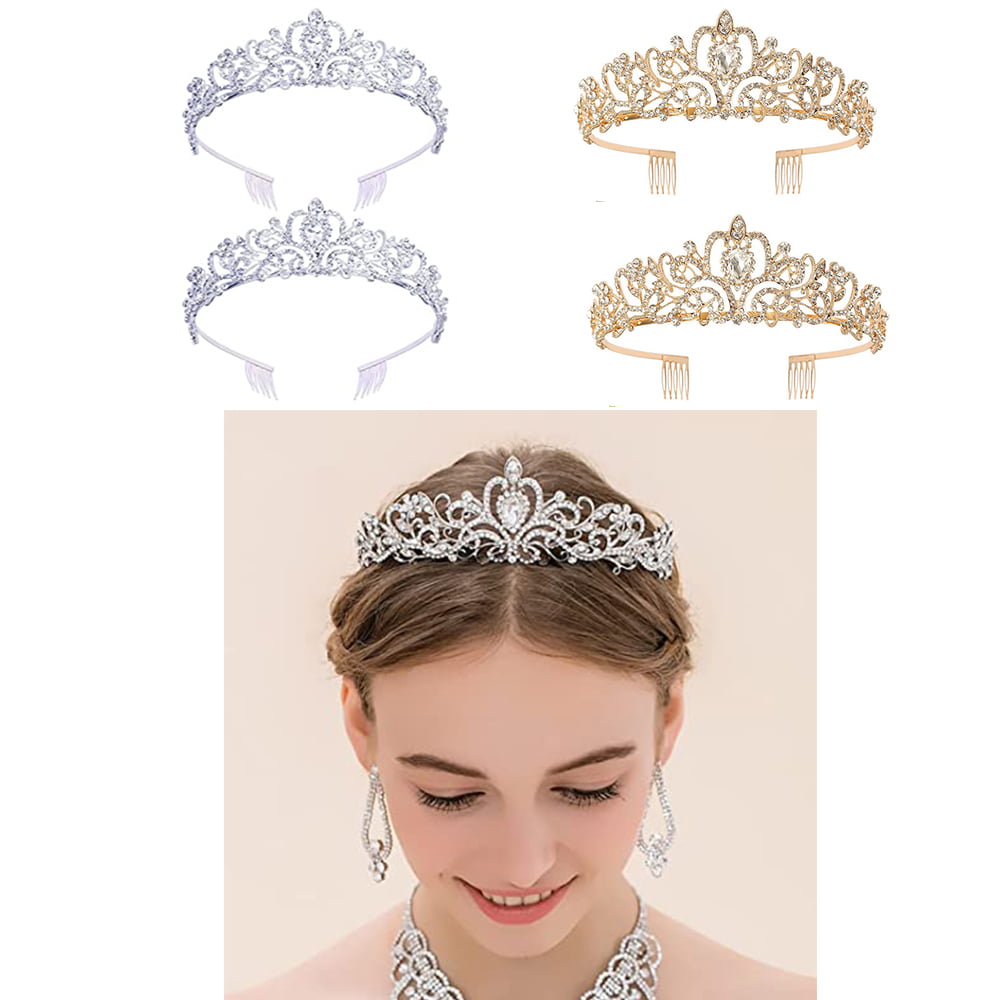 Frcolor Crystal Tiara 2 Pack Rhinestone Tiara Crown with Comb Wedding Bridal Bir 