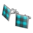 thumbnail image 1 of Plaid Turquoise Teal Gray Grey Pattern Square Cufflink Set - Silver or Gold, 1 of 5