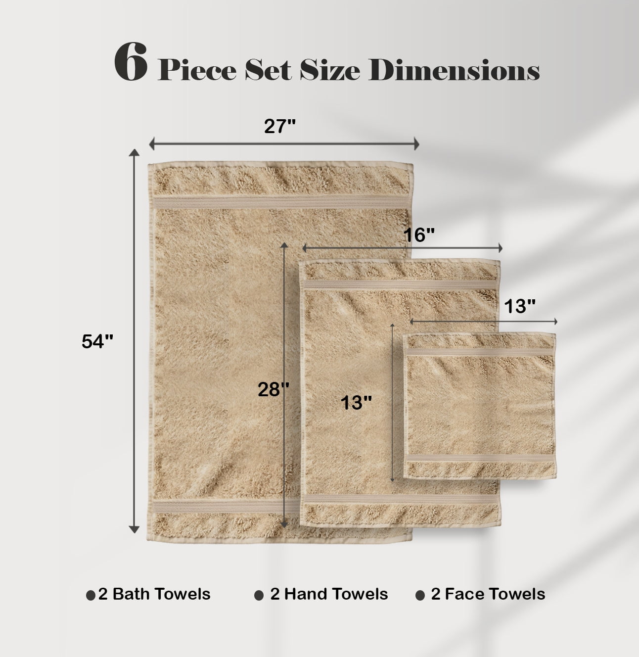 Superior Miami 100% Cotton Lightweight 6-Piece Towel Set, Beige
