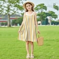 thumbnail image 5 of TGSLY Girl's Summer Sleeveless Dresses Casual Plaid/Striped Printed A-Linen Beach Sundress Loose Flowy Ruched Pleated Halter Tank Dress C-Yellow 5-6 Years, 5 of 9